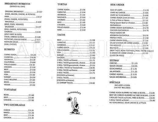 Menu photo 3 Armando's Taco Shop San Diego, CA