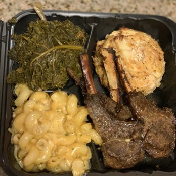 Papi Cuisine - Single crab cake and jerk lamb with ultimate Mac n cheese and Kale - Cocktail Bars Near Me - Baltimore, Maryland Papi Cuisine - Single crab cake and jerk lamb with ultimate Mac n cheese and Kale - Cocktail Bars Near Me - Baltimore, Maryland