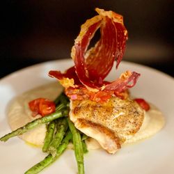 The Tasting Room Restaurant - Baja Grouper, served atop cauliflower puree, with roasted green beans and house made tomato relish