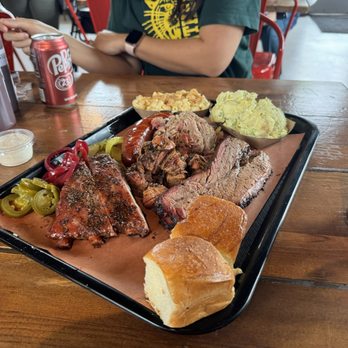 MEGA Texas Barbeque - Sliced brisket, brisket burnt ends, ribs, hot link, pulled pork, Mac and cheese, and potato salad.   All amazing. - Caterers Near Me - Fresno, California