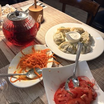 Osh Tea Room - carrot and tomato salads, beef dumplings, hibiscus tea - Uzbek Near Me - Hollywood, Florida Osh Tea Room - carrot and tomato salads, beef dumplings, hibiscus tea - Uzbek Near Me - Hollywood, Florida