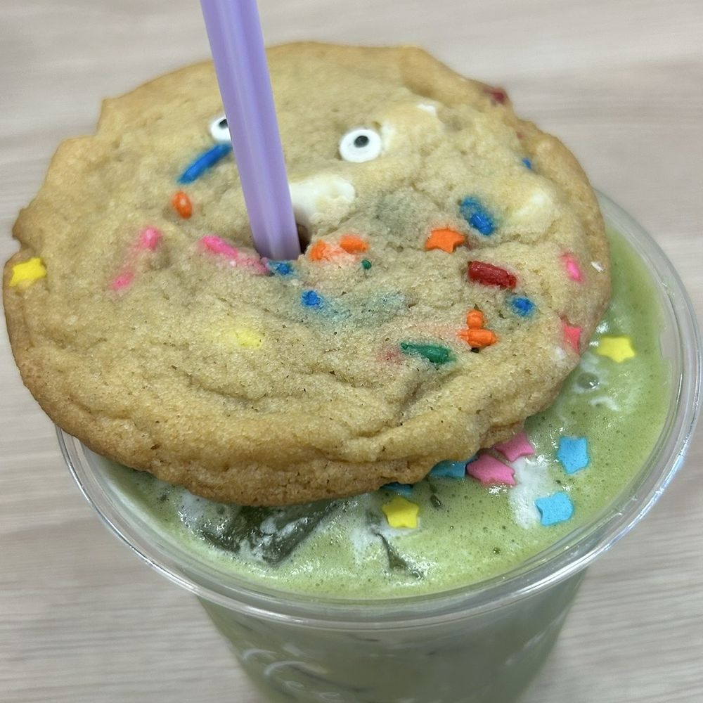 1019 Coffee - Funfetti matcha latte and a Party Guy cookie during their birthday event 04/19/2026 - Coffee & Tea Near Me - Chandler, Arizona 1019 Coffee - Funfetti matcha latte and a Party Guy cookie during their birthday event 04/19/2026 - Coffee & Tea Near Me - Chandler, Arizona