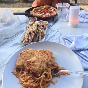 Savor Restaurant - Bronx Bomber pizza, truffle fries, and Romano crusted chicken - Seafood Near Me - Carmel, Indiana