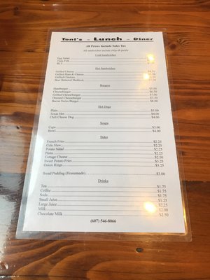 Menu photo 2 Toni's Diner Hector, NY