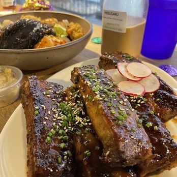 Kjun - BBQ ribs with seafood Jjajangmyeon in background - Korean Near Me - New York, New York Kjun - BBQ ribs with seafood Jjajangmyeon in background - Korean Near Me - New York, New York