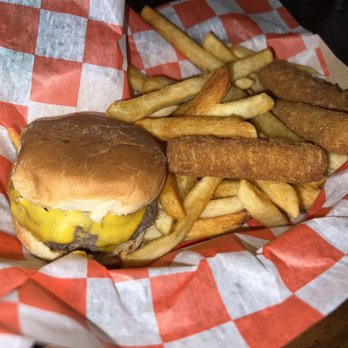IROC it ALL - Stuffed Cheese Burger with a side of French Fries and Mozzarella Cheese Sticks - Food Trucks Near Me IROC it ALL - Stuffed Cheese Burger with a side of French Fries and Mozzarella Cheese Sticks - Food Trucks Near Me