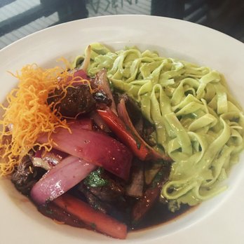 Gran Inka - Lomo saltado with pesto pasta $22 - Peruvian Near Me - Key Biscayne, Florida Gran Inka - Lomo saltado with pesto pasta $22 - Peruvian Near Me - Key Biscayne, Florida