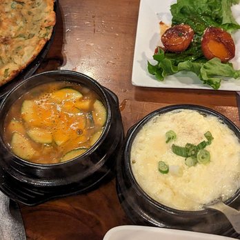 ChilSung Korean BBQ - My two favorites, long squash soup and the steamed egg, it's free! - Korean Near Me - Oakland Gardens, New York