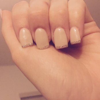 Obebe Nail Salon - Example of classy nude gel polish acrylics on me done by Loc. With glitter slim french tip. - Nail Salons Near Me - Queen Creek, Arizona