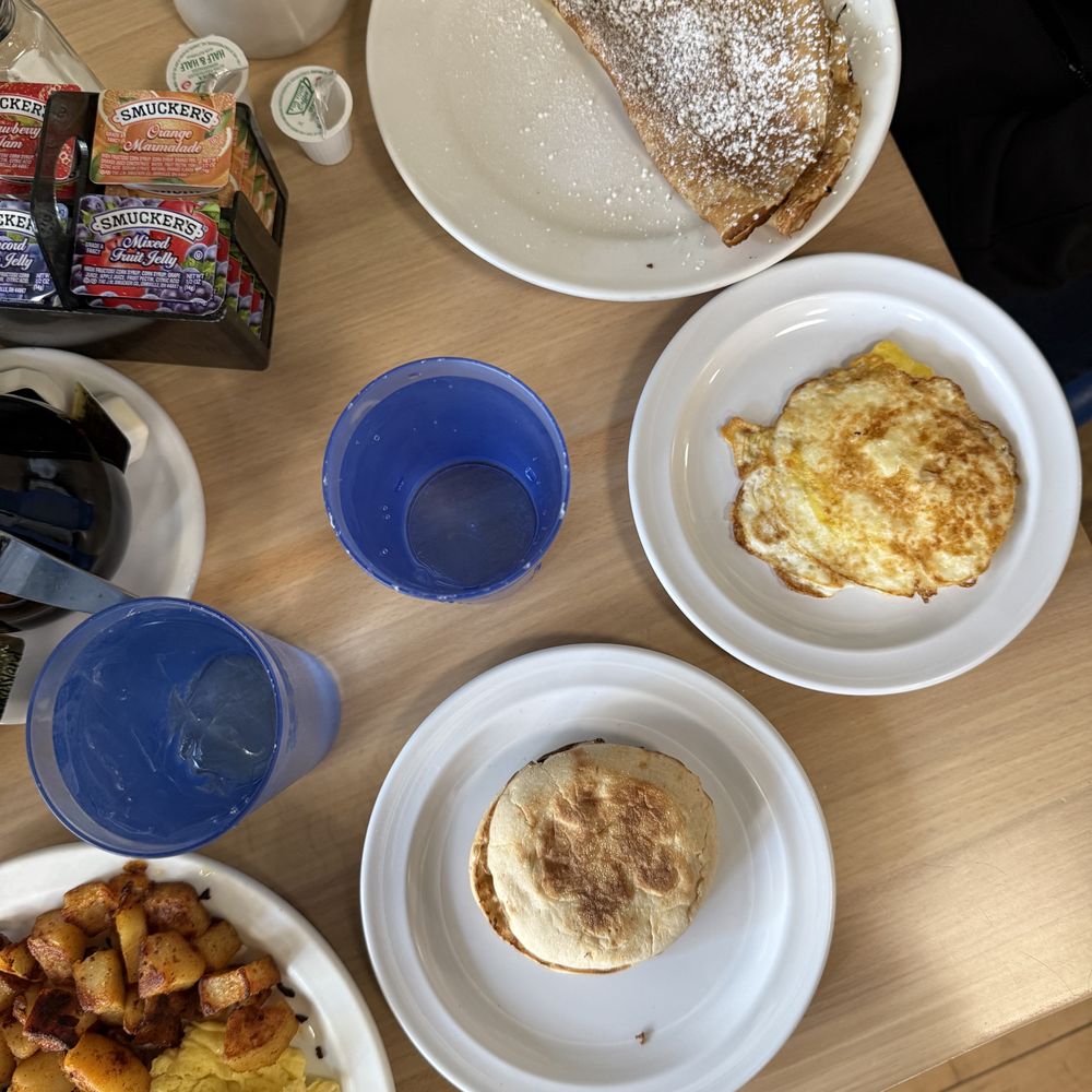 Swedish pancakes, eggs, English muffin (very bland), potatoes Swedish pancakes, eggs, English muffin (very bland), potatoes
