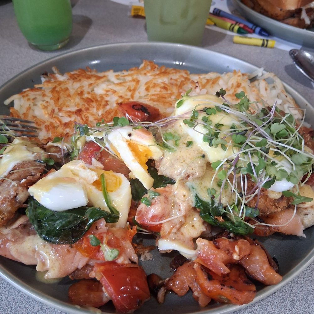 The Brunch House - Salmon Benedict with fried avocado and Carmel Apple Mimosas - Breakfast & Brunch Near Me - Redding, California The Brunch House - Salmon Benedict with fried avocado and Carmel Apple Mimosas - Breakfast & Brunch Near Me - Redding, California