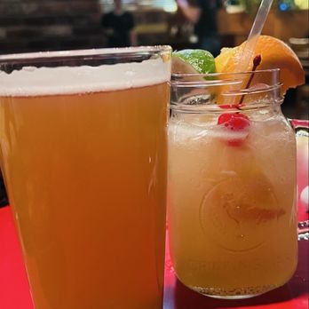 Salsa Brava - A hazy IPA and a Jamison peach mule cocktail to start off our visit - Mexican Near Me - Flagstaff, Arizona