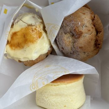 Beard Papa’s - Cream brûlée, cream puff with chocolate filling and cheese cake. - Bakeries Near Me - Clovis, California