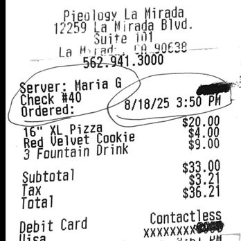 Pieology Pizzeria La Mirada, CA - Receipt of our visit - Pizza Near Me - La Mirada, California Pieology Pizzeria La Mirada, CA - Receipt of our visit - Pizza Near Me - La Mirada, California