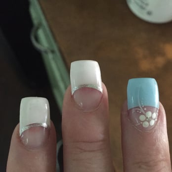 Perfect Nails - Blue miss shaped and silver line not shaped right in all nails. - Nail Salons Near Me - Medford, Oregon Perfect Nails - Blue miss shaped and silver line not shaped right in all nails. - Nail Salons Near Me - Medford, Oregon