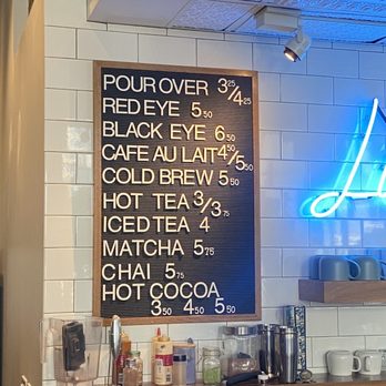 Lionheart Coffee - 1 March 2023 -- Part of the Drinks Menu at LionHeart Coffee shop in the 5th Street Arcades Mall on Euclid Ave. in downtown Cleveland - Coffee Roasteries Near Me - Cleveland, Ohio