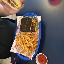 Blackened grouper with fries. Delicious!!