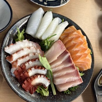 Shoya Revolving Sushi - Octopus squid yellow tail and salmon sashimi - Sushi Bars Near Me - Indianapolis, Indiana Shoya Revolving Sushi - Octopus squid yellow tail and salmon sashimi - Sushi Bars Near Me - Indianapolis, Indiana