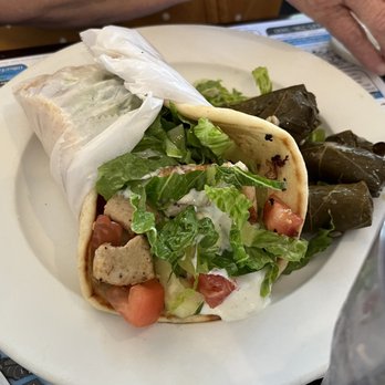 Yanni's Gyro Express Cafe - Chicken souvlaki wrap. Chose stuffed grape leaves for side. - Greek Near Me - Monticello, New York Yanni's Gyro Express Cafe - Chicken souvlaki wrap. Chose stuffed grape leaves for side. - Greek Near Me - Monticello, New York
