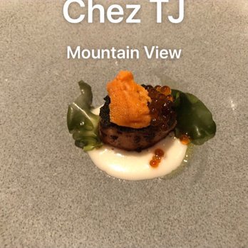Chez TJ - This is our favorite small bites course!  Perfectly cooked  sea bass with Hokkaido uni.  So delicious!! - French Near Me - Mountain View, California