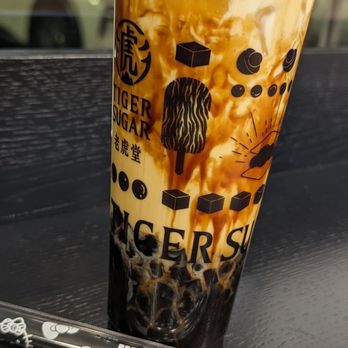 Tiger Sugar - Brown Sugar Boba + pearl + coffee jelly + milk with cream mousse - Bubble Tea Near Me - Centreville, Virginia