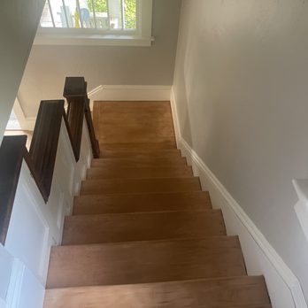 Alpha hardwood floors - Douglas fir staircase sanded but not yet sealed. - Flooring Near Me