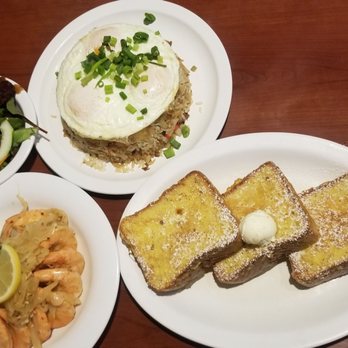 Eggs 'n Things - Waikiki Beach Eggspress - Garlic shrimp $15, small green salad included; fried rice and eggs $12; french toast $11.50 - Breakfast & Brunch Near Me - Honolulu, Hawaii Eggs 'n Things - Waikiki Beach Eggspress - Garlic shrimp $15, small green salad included; fried rice and eggs $12; french toast $11.50 - Breakfast & Brunch Near Me - Honolulu, Hawaii