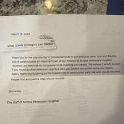 Acosta Veterinary Hospital - ACOSTA cancelling their service for my 2 kittens.