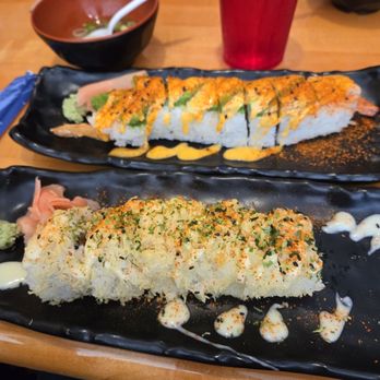 Hokkaido - Bottom- crazy spider roll Top- spicy shrimp tempura roll - Japanese Near Me - Houston, Texas Hokkaido - Bottom- crazy spider roll Top- spicy shrimp tempura roll - Japanese Near Me - Houston, Texas