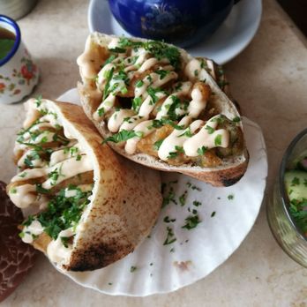 Maha's - Pharaoh's Po' Boy. Full of shrimps. Served on a beautiful shell. - Egyptian Near Me - Toronto, Ontario