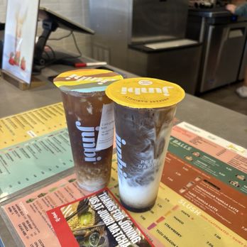 Junbi Matcha & Tea - Irvine - hojicha latte + lychee oolong tea with milk - Bubble Tea Near Me - Irvine, California Junbi Matcha & Tea - Irvine - hojicha latte + lychee oolong tea with milk - Bubble Tea Near Me - Irvine, California
