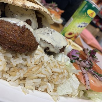 Lebanese Eatery - Falafel Combo (rice, falafel, 2 sides of choice, I got hummus and salad, and pita) yummy little canned drink also. - Middle Eastern Near Me - Staten Island, New York Lebanese Eatery - Falafel Combo (rice, falafel, 2 sides of choice, I got hummus and salad, and pita) yummy little canned drink also. - Middle Eastern Near Me - Staten Island, New York