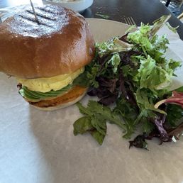 Breakfast sandwich and salad