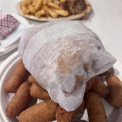 Chopped sandwich with hush puppies