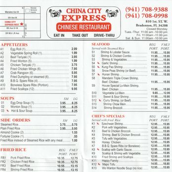 China City Express - Top of menu - Chinese Near Me - Bradenton, Florida