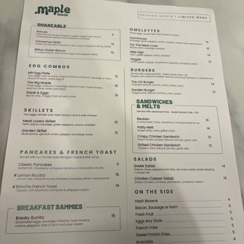 Maple House - menu - Breakfast & Brunch Near Me - South Lyon, Michigan