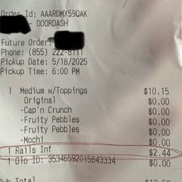 Random fee on the receipt to overcharge, different from menu price.