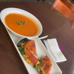 Tomato Soup and a Leo Cheese Sandwich with Greens  Excellent