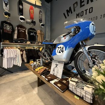 Imperial Moto - Swag corner with a cool vintage motorcycle to lure you in! - Coffee & Tea Near Me - Oakland Park, Florida