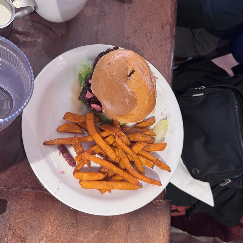 This was the burger, with sweet potato fries, delicious This was the burger, with sweet potato fries, delicious
