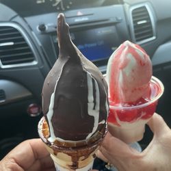 Dairy Queen Grill & Chill - Chocolate dip and a strawberry sundae