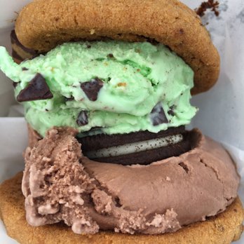The Ice Queen - Mint chocolate chip and chocolate ice cream sammich with an Oreo in the middle. - Food Trucks Near Me The Ice Queen - Mint chocolate chip and chocolate ice cream sammich with an Oreo in the middle. - Food Trucks Near Me