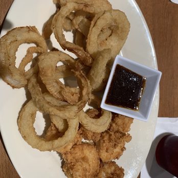 Shucks - 1/2 Fried shrimp with onion rings and a side of sassy sauce! - Seafood Near Me - Lake Charles, Louisiana