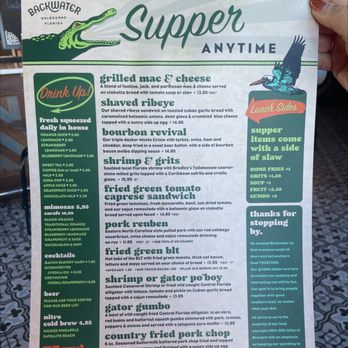 Backwater - Back of menu - Breakfast & Brunch Near Me - Melbourne, Florida