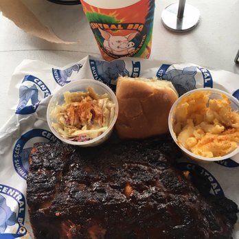 Central BBQ - Half-rack baby back ribs (wet), with slaw, and mac-n-cheese. - Barbeque Near Me - Memphis, Tennessee