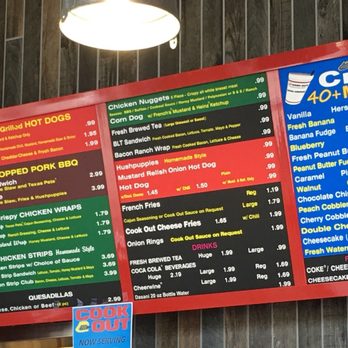 Cook Out - menus on the wall of a restaurant - Burgers Near Me - Columbia, South Carolina Cook Out - menus on the wall of a restaurant - Burgers Near Me - Columbia, South Carolina