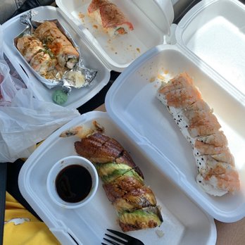 Sakura Sushi - Top left: I don't remember the name. Bottom left: Lion King. Top right: Protein roll! My favorite! Bottom right: Dragon roll - Sushi Bars Near Me - Temecula, California