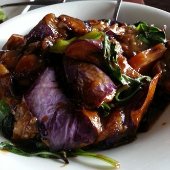 Sichuan Gourmet - Eggplant with Basil. Eggplant is overcooked for my taste but goes well with basil and sauce brings everything together. - Szechuan Near Me - Framingham, Massachusetts