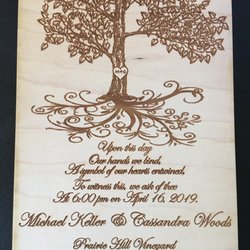 Texas Dragonfly Laser Engraving - Engraved 3" x 5" maple wood wedding invitations.