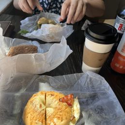 Breakfast sandwiches, coffee cake